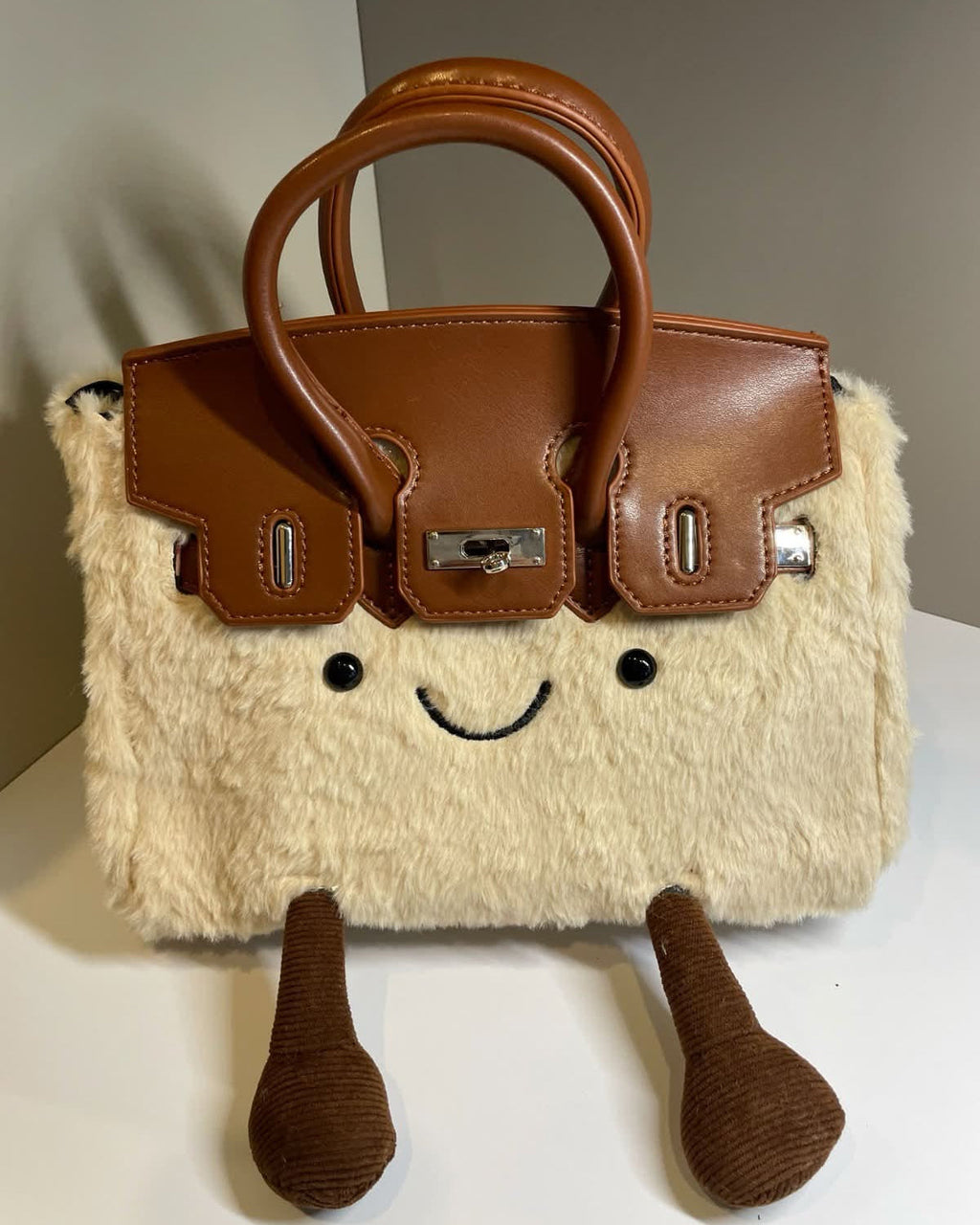 Khaki Bag Plush Soft Toy - detail view - Leona BD