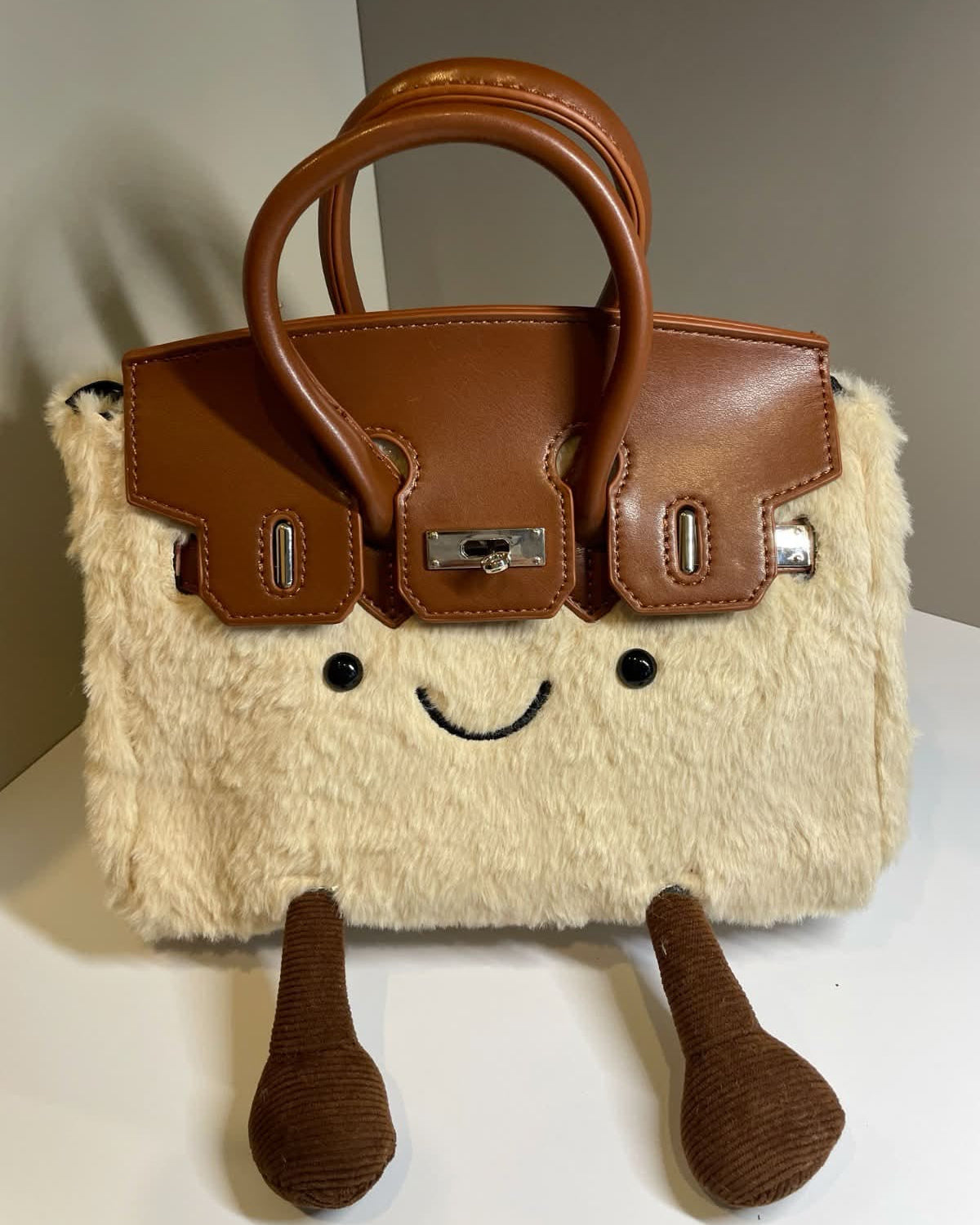 Khaki Bag Plush Soft Toy - detail view - Leona BD