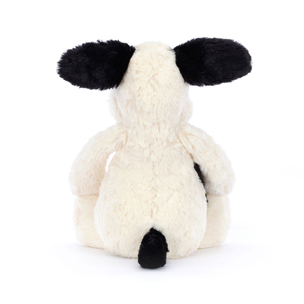 Black & Cream Puppy Plush Soft Toy — detail view — Leona BD