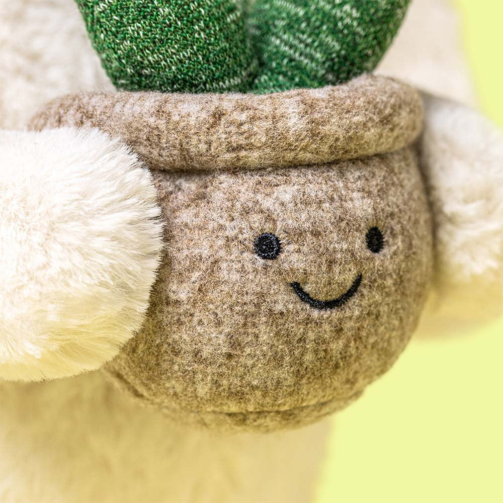 Cream Bunny with Plant Pot Plush — front view — Leona BD