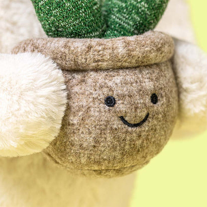 Cream Bunny with Plant Pot Plush — front view — Leona BD