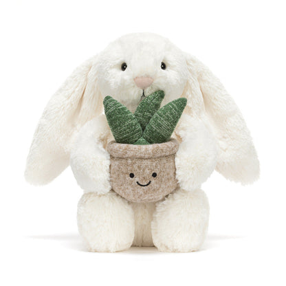 Cream Bunny with Plant Pot Plush — detail view — Leona BD