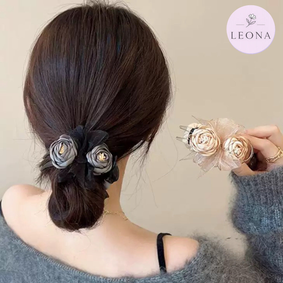 Korean Style Peony Flower Clip — detail view — Leona BD