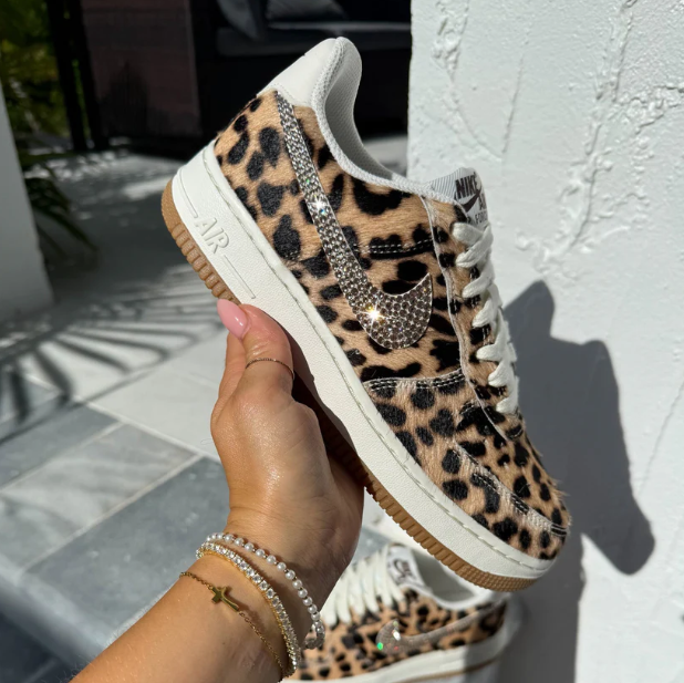 Leopard Nike Air Force 1 Shoes — detail view — Leona BD