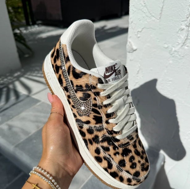 Leopard Nike Air Force 1 Shoes — front view — Leona BD