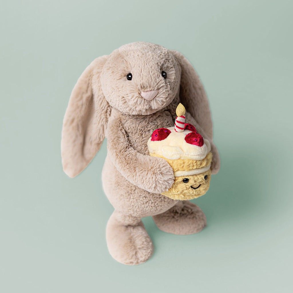 Bashful Beige Bunny 'Birthday' — premium plushie from Leona Bangladesh (styled view)